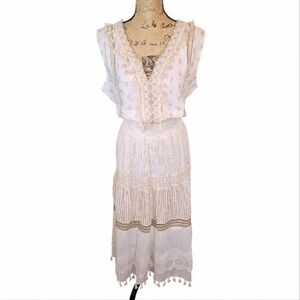 Dress Naoo Elegant Cream And Gold Lace Boho Maxi Dress Plus Size 1X New